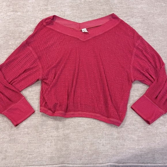 We The Free Tops - FREE PEOPLE South Side Thermal Top In Magenta Pink Lagenlook Boho Barbiecore M